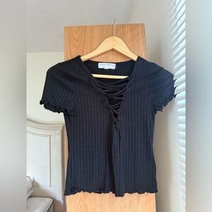 Urban Outfitters Black Ribbed Lace-Up Top